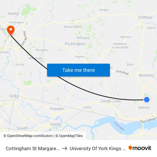 Cottingham St Margarets Ave to University Of York Kings Manor map