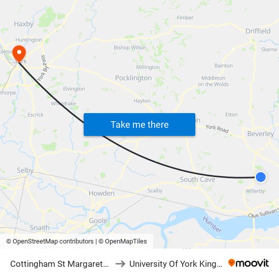 Cottingham St Margarets Avenue to University Of York Kings Manor map