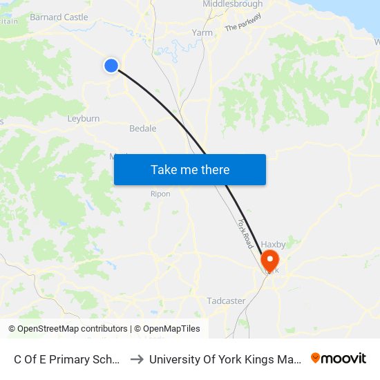 C Of E Primary School to University Of York Kings Manor map