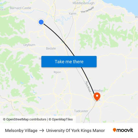 Melsonby Village to University Of York Kings Manor map