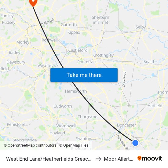 West End Lane/Heatherfields Crescent to Moor Allerton map