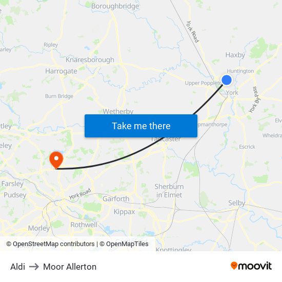 Aldi to Moor Allerton map