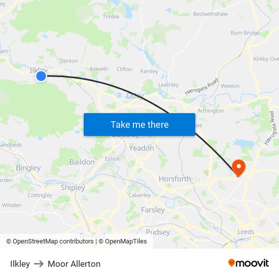 Ilkley to Moor Allerton map