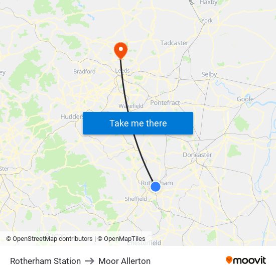 Rotherham Station to Moor Allerton map