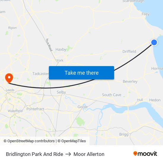 Bridlington Park And Ride to Moor Allerton map