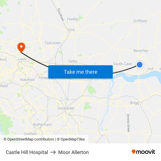 Castle Hill Hospital to Moor Allerton map