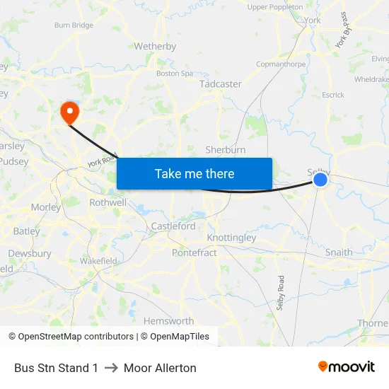 Bus Stn Stand 1 to Moor Allerton map
