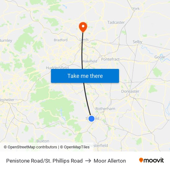 Penistone Road/St. Phillips Road to Moor Allerton map