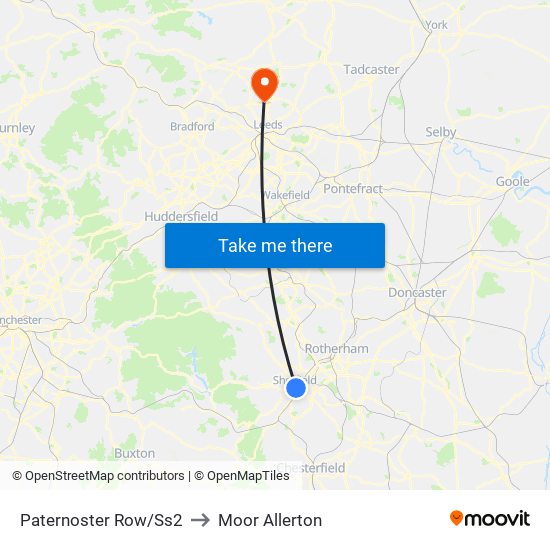 Paternoster Row/Ss2 to Moor Allerton map