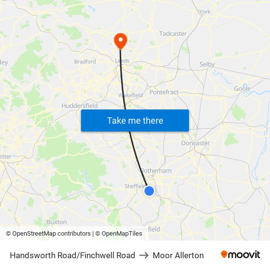 Handsworth Road/Finchwell Road to Moor Allerton map