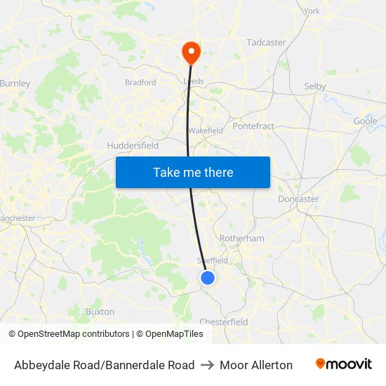 Abbeydale Road/Bannerdale Road to Moor Allerton map