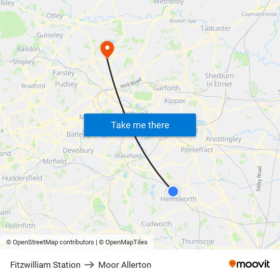 Fitzwilliam Station to Moor Allerton map