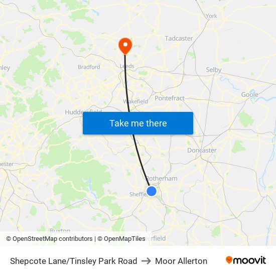 Shepcote Lane/Tinsley Park Road to Moor Allerton map