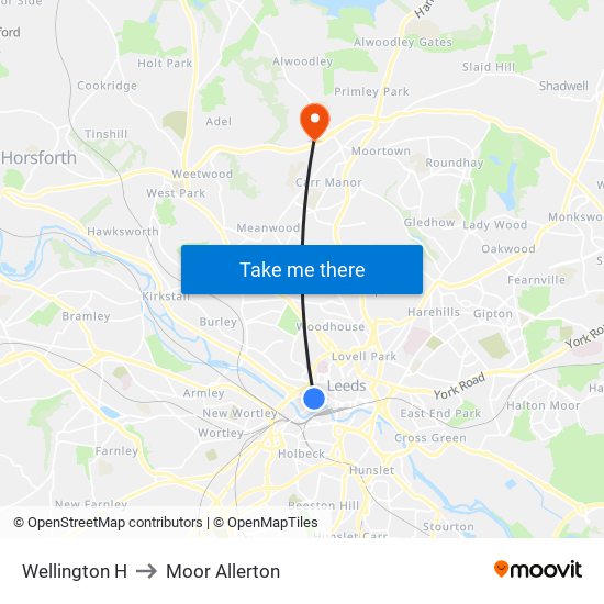 Wellington H to Moor Allerton map