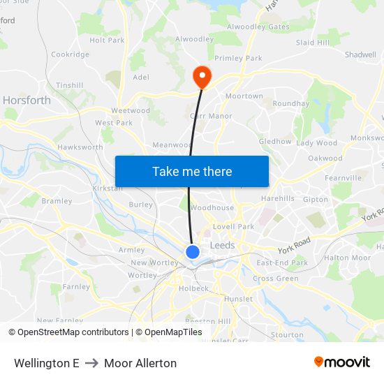 Wellington E to Moor Allerton map