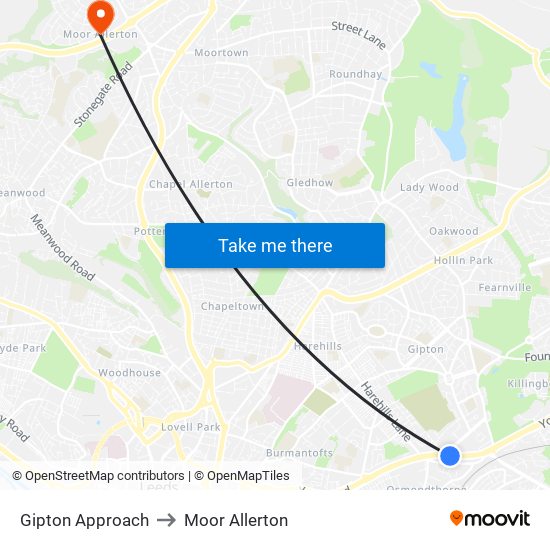 Gipton Approach to Moor Allerton map