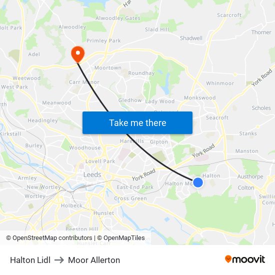 Halton Lidl to Moor Allerton map