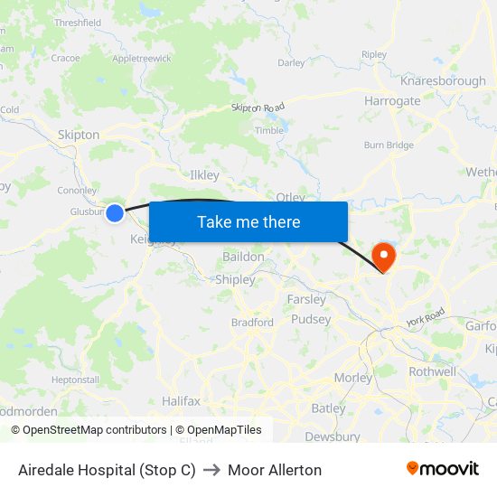 Airedale Hospital (Stop C) to Moor Allerton map