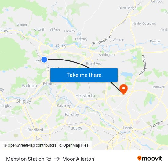 Menston Station Rd to Moor Allerton map