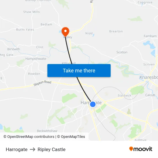 Harrogate to Ripley Castle map