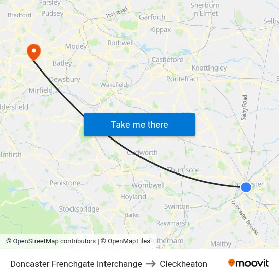 Doncaster Frenchgate Interchange to Cleckheaton map