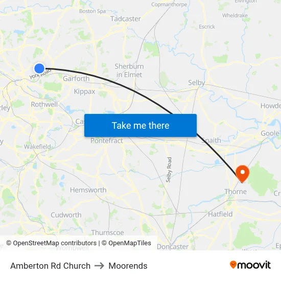 Amberton Rd Church to Moorends map