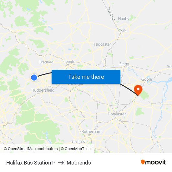 Halifax Bus Station P to Moorends map