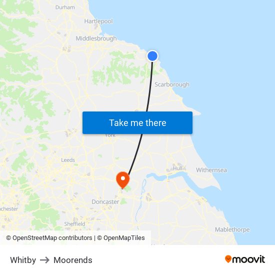 Whitby to Moorends map