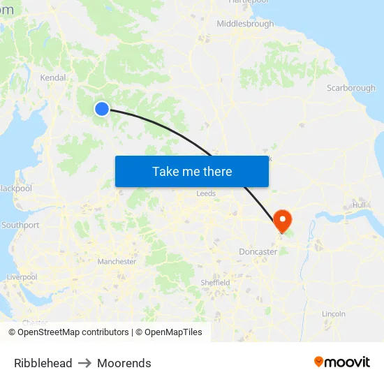 Ribblehead to Moorends map