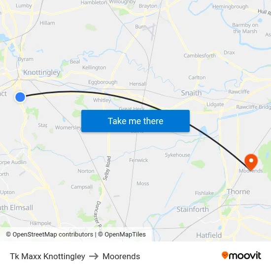 Tk Maxx Knottingley to Moorends map
