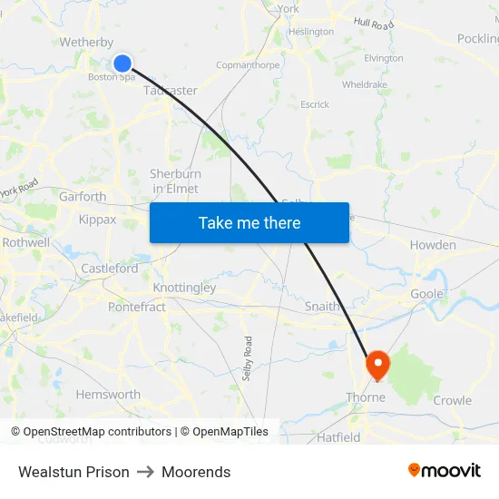 Wealstun Prison to Moorends map