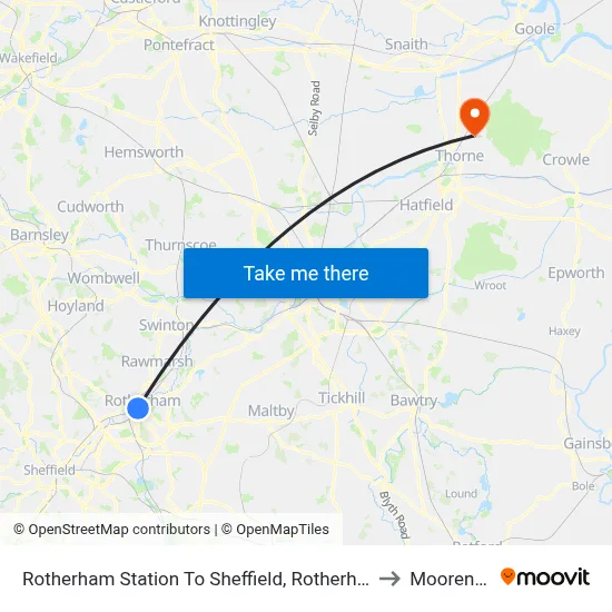 Rotherham Station To Sheffield, Rotherham to Moorends map