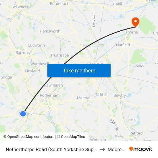 Netherthorpe Road (South Yorkshire Supertram) to Moorends map