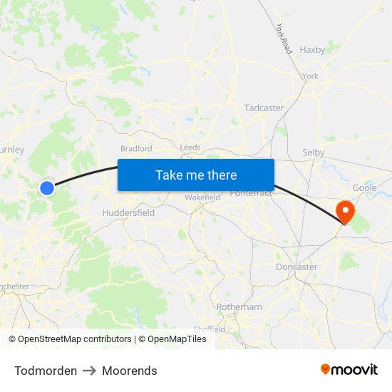 Todmorden to Moorends map