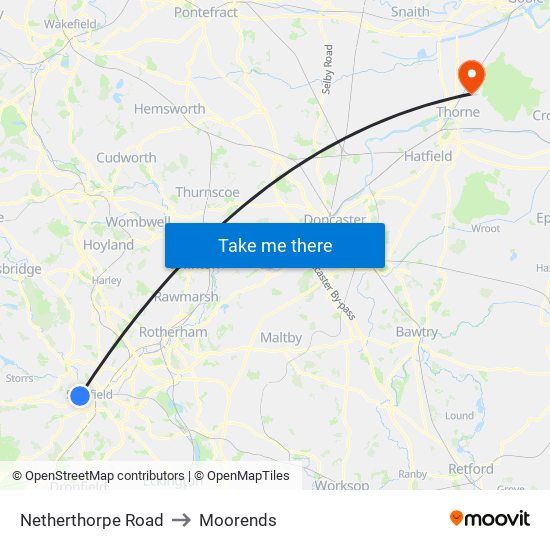 Netherthorpe Road to Moorends map