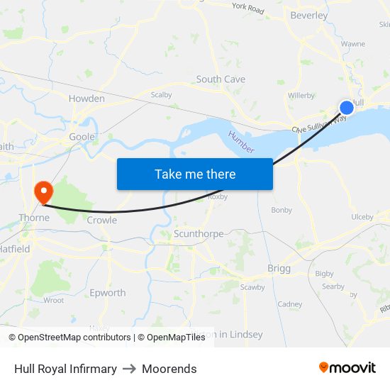 Hull Royal Infirmary to Moorends map