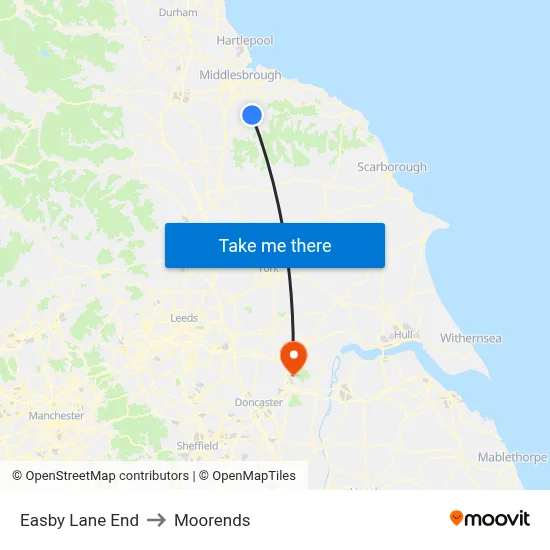 Easby Lane End to Moorends map