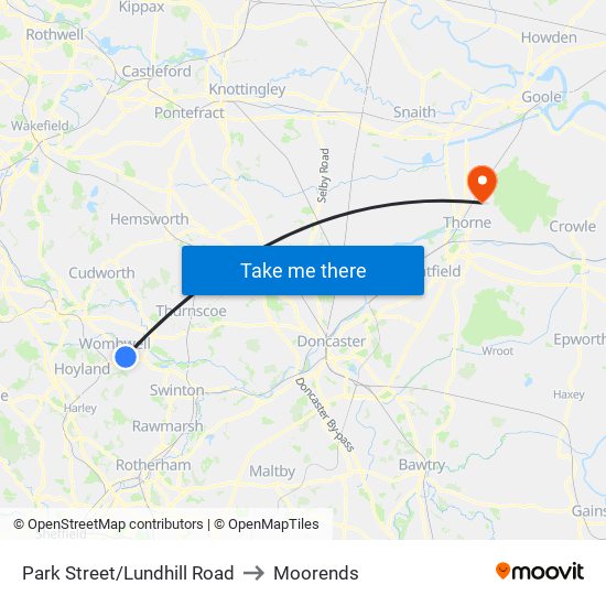 Park Street/Lundhill Road to Moorends map