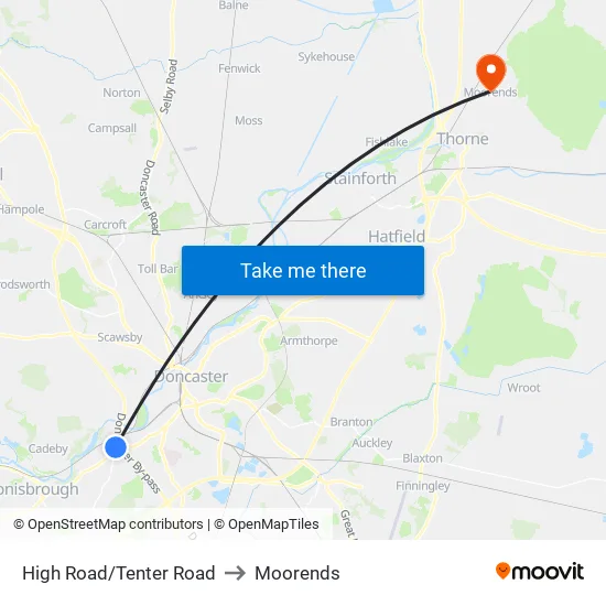 High Road/Tenter Road to Moorends map