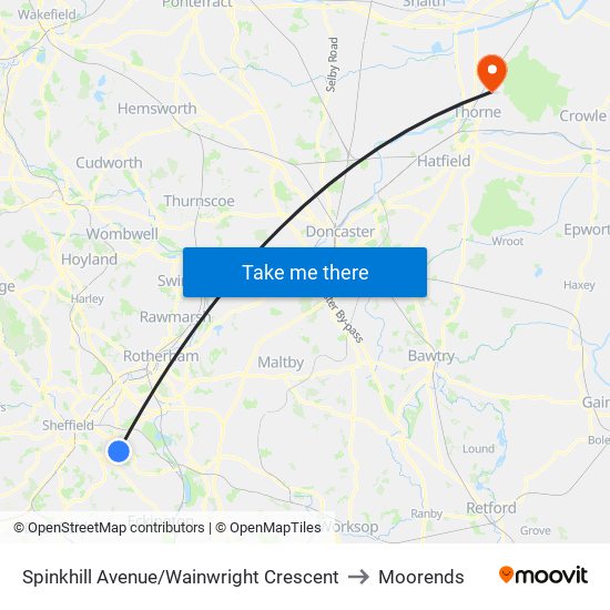 Spinkhill Avenue/Wainwright Crescent to Moorends map