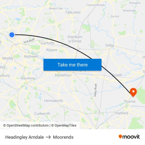 Headingley Arndale to Moorends map