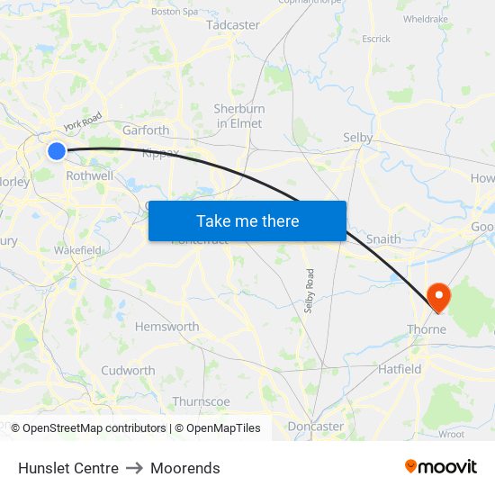 Hunslet Centre to Moorends map