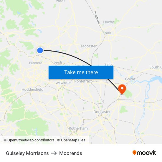 Guiseley Morrisons to Moorends map