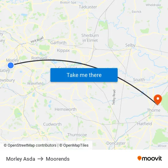 Morley Asda to Moorends map