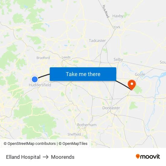 Elland Hospital to Moorends map