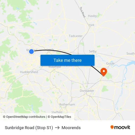 Sunbridge Road (Stop S1) to Moorends map