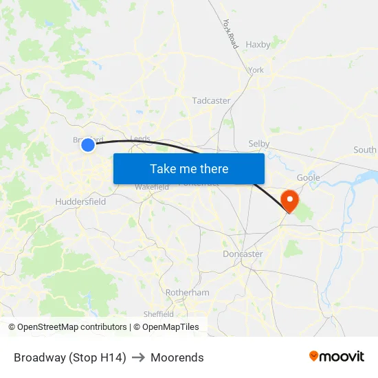 Broadway (Stop H14) to Moorends map