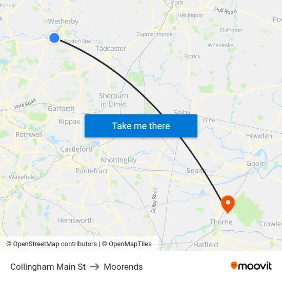 Collingham Main St to Moorends map