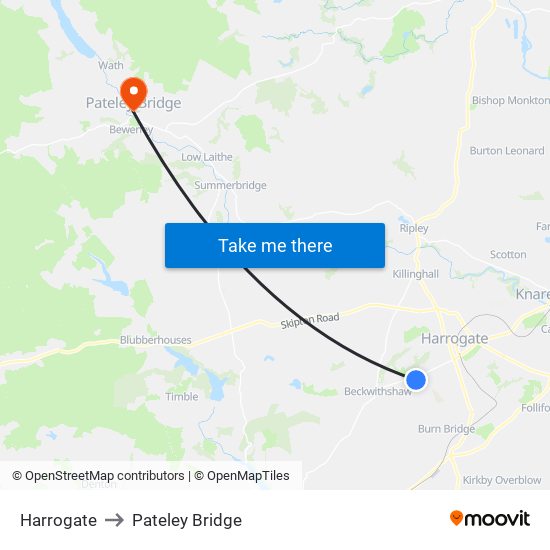 Harrogate to Pateley Bridge map