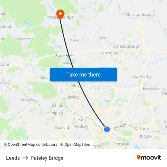 Leeds to Pateley Bridge map